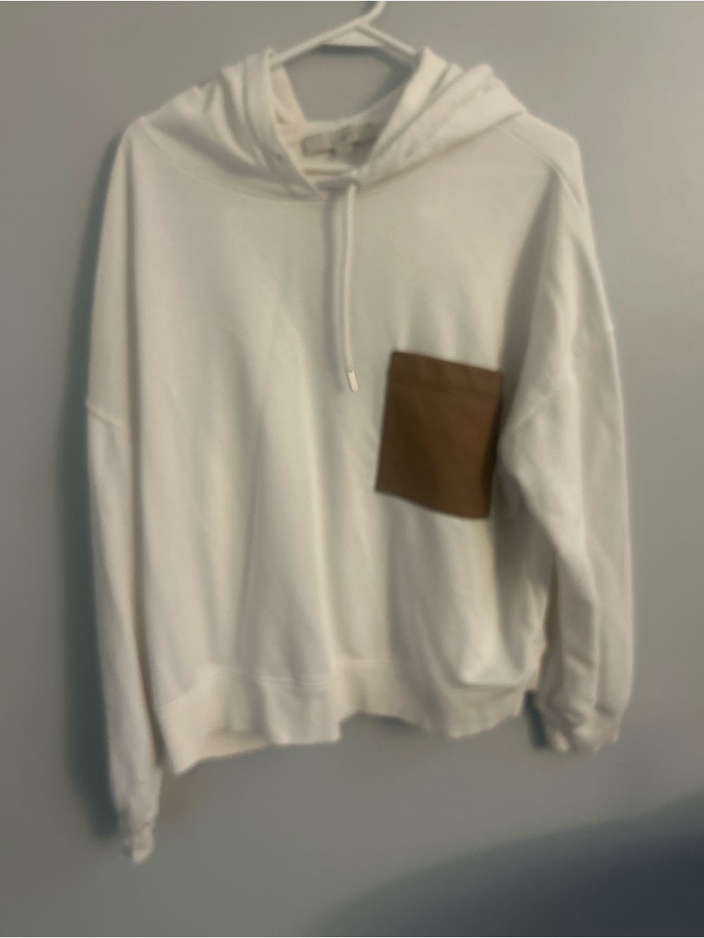 LOFT White Hoodie Sweater with Brown Chest Pocket